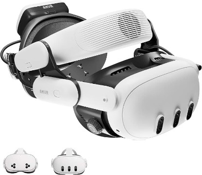 Picture of AMVR BS1 Battery Head Strap with Fan, Compatible with Meta Quest 3/3S | Weight-Balanced VR Accessories, Magnetic Hot-Swappable Battery Pack, Reduce Facial Stress, Comfort＆Extended Playtime