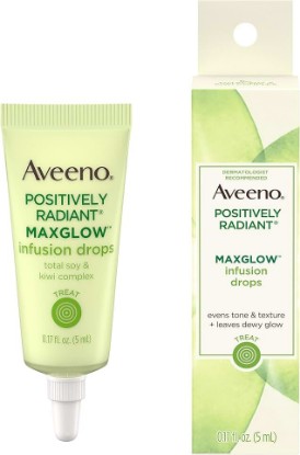Picture of Aveeno Positively Radiant MaxGlow Infusion Drops with Moisture Rich Soy & Kiwi Complex, Hypoallergenic, Non-Comedogenic, Paraben- & Phthalate-Free Moisturizing Facial Serum, 0.17 fl. oz