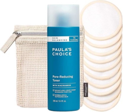 Picture of Paula's Choice Skin Balancing Pore-Reducing Toner & Reusable Cotton Pads | Tones, Exfoliates & Removes Makeup with Niacinamide & Eco-Friendly Pads, Fragrance-Free & Paraben-Free, Set of 2