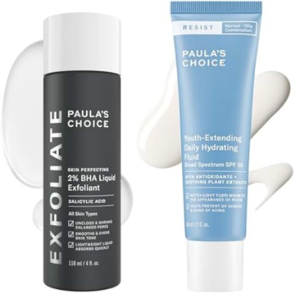 Picture of Paula's Choice SKIN PERFECTING 2% BHA Exfoliant & Daily SPF 50 Moisturizer | Clears Enlarged Pores & Protects with Salicylic Acid Exfoliant & SPF 50 Hydrating Fluid Moisturizer, Set of 2