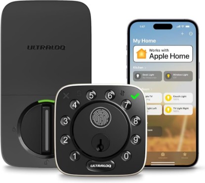 Picture of ULTRALOQ Bolt Fingerprint Smart Lock, WiFi Deadbolt, Works with Apple Home | Built in Wi-Fi Smart Lock for Front Door with Door Sensor, Auto Unlock, Remote Access, Supports Google, Alexa, BHMA Certified ClimatePartner certified