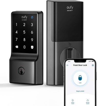 Picture of eufy Security Smart Lock C210, Keyless Entry Door Lock, Built-in Wi-Fi | 4 AA Batteries Included, Easy Installation, Smart Door Lock Deadbolt, No Bridge Required, Touchscreen Keypad, Black