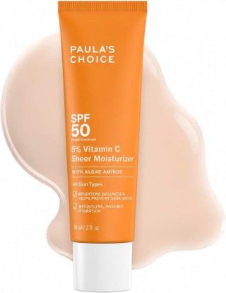 Picture of Paula's Choice 5% Vitamin C Sheer Face Sunscreen SPF 50, 2 Fl Oz | Moisturizing, Lightweight Sunscreen Prevents Dark Spots, No Cast, All Skin Types, UVA/UVB Protection, Fragrance-Free
