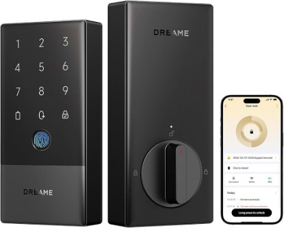 Picture of dreame A10 Smart Wi-Fi Door Lock, Fingerprint Keypad Entry Lock for Front Door, Keyless Entry Deadbolt with Auto Unlock, Matter Over Thread, Remote Control, IP65 Weatherproof, BHMA Grade 2 Certified