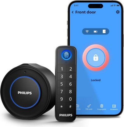 Picture of PHILIPS WiFi Smart Lock with Fingerprint Keypad, Smart Deadbolt Smart Door Lock, Built-in WiFi, APP Remote Control, Keyless Entry Door Lock, Auto-Locking, Status Logging, Black