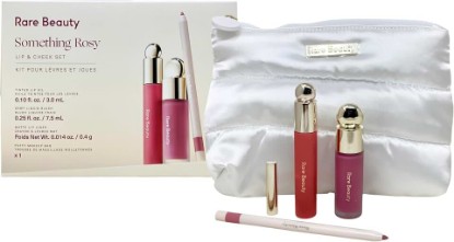 Picture of Rare Beauty Limited Edition Something Rosy Lip & Cheek Set - Liquid Blush, Lip Oil & Lip Liner with Puffy Makeup Bag