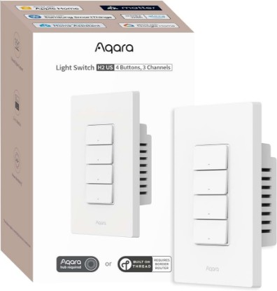 Picture of Aqara Smart Light Switch H2 (2-in-1 Neutral, 4 Buttons, 3 Channels) | Thread/Zigbee Protocol, Wall Switch for Smart Home Supports Apple Home, Alexa, Google, Matter Over Thread