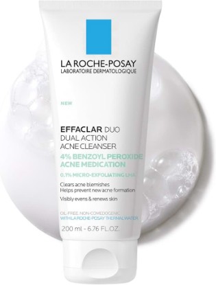 Picture of La Roche-Posay Effaclar Dual 4% Benzoyl Peroxide Acne Face Wash 6.76oz | Acne treatment with LHA exfoliant helps clear and prevent blemishes. Paraben free, oil free acne wash.