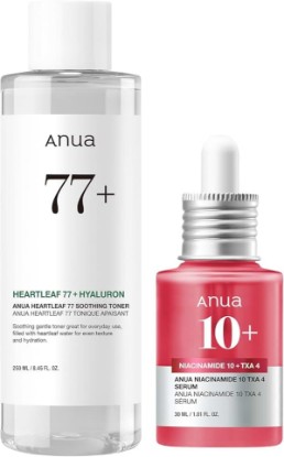 Picture of ANUA Glass Skin Prep Duo | 10% Niacinamide+4% Tranexamic Acid Serum & Heartleaf 77 Soothing Toner, Hyaluronic Acid, Calming, Hydrating, Korean Skincare