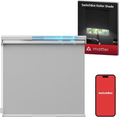 Picture of SwitchBot Motorized Roller Blinds with Remote Control for Windows, Smart Roller Shade, Battery & Solar Panel(Sold Separately) Powered, Easy to Install, 100% Adjustable(Grey, L:43.3"-55.1")