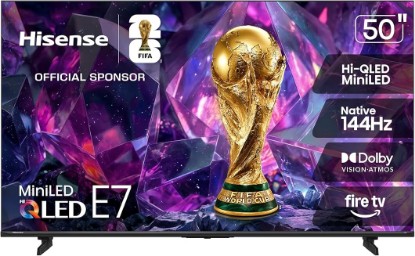 Picture of Hisense 50" E7 Cinema Series Hi-QLED Mini-LED 4K UHD Smart Fire TV (50E7SF, 2026 NEW) - Native 144Hz, AI Picture, Dolby Vision IQ · Atmos, FALD, MEMC, HDR10+ Adaptive, Alexa+