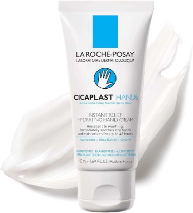 Picture of La Roche-Posay Cicaplast Hand Cream with Shea Butter for Dry Hands | Instant relief hand lotion with niacinamide, and glycerin. For dry cracked hands with a non greasy feel. Fragrance free.