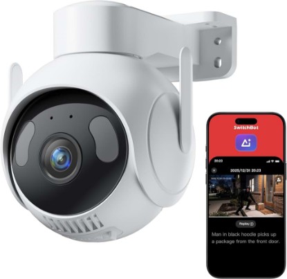 Picture of SwitchBot 3K PTZ Outdoor Security Camera, AI Video Search, Scene Alert & Daily Activity Report, 360° Auto Tracking, 5MP, 2.4GHz WiFi, Compatible with Alexa, Google, HA Through RTSP