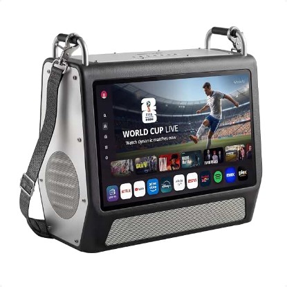 Picture of Portable TV 15.6 Inch 1080P Smart TV with 60W Speakers, Built-in 12+ Hrs Battery Outdoor TV, Rechargeable Camping TV with ATSC, HDMI, WiFi, Android Apps for Camping, RV, Patio (Inches, 15.6)
