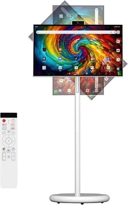 Picture of 27" Portable Smart Touchscreen Tablet TV on Wheels, Android 15 OS Mobile Smart Display with Google EDLA Certification, 6GB+128GB, Built-in Battery, 4K Camera, Wireless Casting, Rotating Rolling Stand