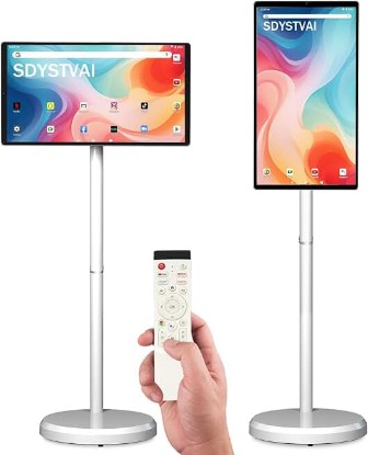 Picture of 21.5" FHD Smart Portable TV, Rolling TV on Wheels, Android 15 OS, 6G +128GB Storage, Portable Touch Screen Monitor, 13MP Camera, Built-in Battery, 60Hz Refresh Rate, Full Swivel Rotation, Voice Remote