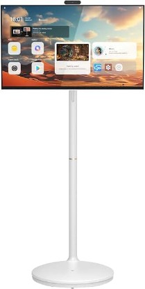 Picture of 27" FHD Smart Portable TV on Wheels | Anti-Glare Touch Screen Rolling TV, Rechargeable Battery, Full Swivel Rotation, 20W Speakers
