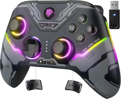 Picture of EasySMX X15 Wireless PC Controller for Gaming, Hall Effect Joysticks | 2 Back Buttons, 1000mah Battery, Gamepad for Windows PC, Steam, Switch, Android, Black