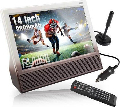 Picture of 14’’ Portable TV with Antenna,Built-in 8800mAh Rechargeable Battery | ATSC Digital Television with HDMI/USB/TF Card ports,Stero Speakers TV for Camping,Kitchen,Car