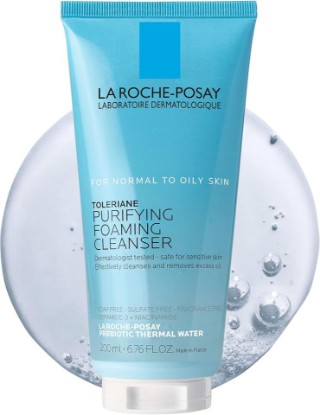 Picture of La Roche-Posay Toleriane Purifying Foaming Facial Cleanser with Niacinamide | Oil free face wash for sensitive skin with niacinamide and ceramides. Pore cleanser that won’t dry out skin and is soap free. Cradle to Cradle Certified