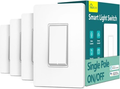 Picture of TREATLIFE Smart Light Switch Single Pole Works with Alexa, Google Home and SmartThings, 2.4GHz WiFi Timer Smart Switch, Neutral Wire Required, No Hub Required, FCC Listed, 4 Pack