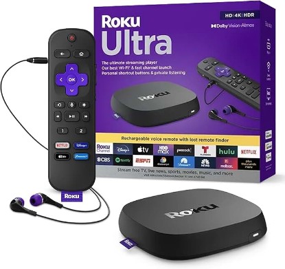 Picture of Roku Ultra, Ultimate Streaming Player - 4K Streaming Device for TV | HDR10+, Dolby Vision & Atmos - Bluetooth & Wi-Fi 6 - Rechargeable Voice Remote Pro with Backlit Buttons - Free & Live TV