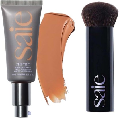 Picture of Saie Glow & Blend Duo - Slip Tint Tinted Moisturizer SPF 35 Shade Five (1.35 oz), The Big Liquid Foundation Brush (1 Count), Hydrating Glow & Seamless Blending