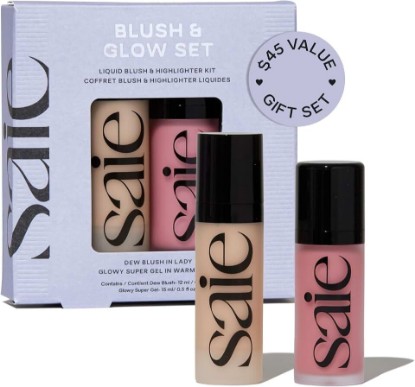 Picture of Saie Blush & Glow Gift Set - Dew Blush in Lady & Glowy Super Gel Liquid Highlighter & Makeup Primer in Warmglow - Skincare Infused Everyday Makeup Kit for a Flushed, Dewy Glow - Vegan (2 Count)