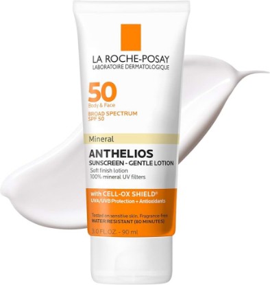 Picture of La Roche-Posay Anthelios Mineral Sunscreen SPF 50 Gentle Lotion | Face and body sunscreen with titanium dioxide and zinc oxide. Oil free, oxybenzone free, broad spectrum protection.