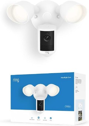 Picture of Ring Floodlight Cam, Wired (newest model), Home or business security, Wide-Angle Retinal 2K Video, 6x Enhanced Zoom, Ultra-Bright Floodlights, White