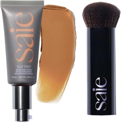 Picture of Saie Glow & Blend Duo - Slip Tint Tinted Moisturizer SPF 35 Shade Five + Half (1.35 oz), The Big Liquid Foundation Brush (1 Count), Hydrating Glow & Seamless Blending