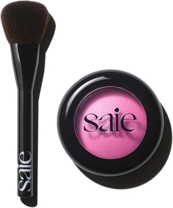 Picture of Saie Blush & Brush Duo - SuperSuede Baked Blush in Bella (.01 oz) & Powder Blush Brush - Talc-Free, Moisturizing Blush with Vegan, Fluffy Brush for Seamless Application