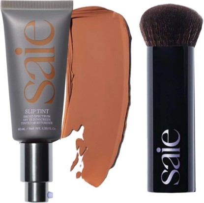 Picture of Saie Glow & Blend Duo - Slip Tint Tinted Moisturizer SPF 35 Shade Seven (1.35 oz), The Big Liquid Foundation Brush (1 Count), Hydrating Glow & Seamless Blending