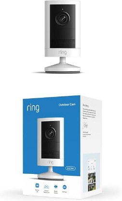 Picture of Ring Outdoor Cam, Battery (newest model), Home or business security, Wide-Angle Retinal 2K Video, 6x Enhanced Zoom, Night Vision for true color in low light, White
