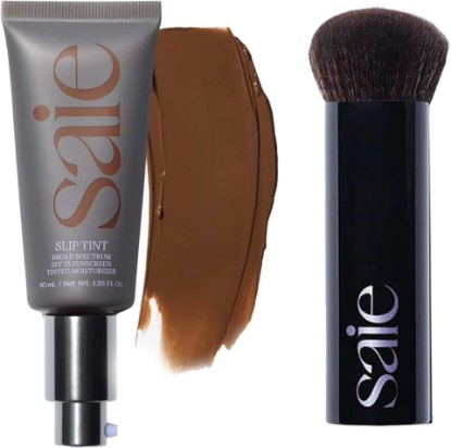 Picture of Saie Glow & Blend Duo - Slip Tint Tinted Moisturizer SPF 35 Shade Nine + Half (1.35 oz), The Big Liquid Foundation Brush (1 Count), Hydrating Glow & Seamless Blending