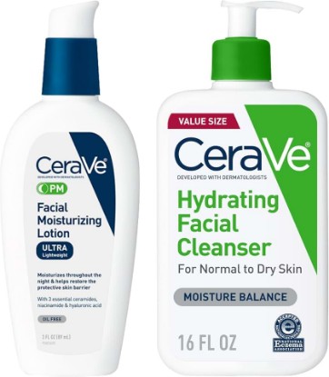 Picture of CeraVe PM Facial Moisturizing Lotion, 3oz+ Hydrating Facial Cleanser, 16oz