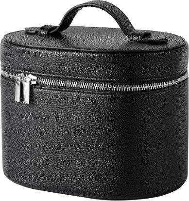 Picture of Makeup Bag Vanity Case with Divider and Handle, Aesthetic Makeup Bags, Waterproof PU Leather Toiletry Bag for Women Girls, Portable Cosmetic Organizer Bag (03Black)