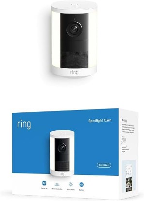 Picture of Ring Spotlight Cam, Battery (newest model), Home or business security, Wide-Angle Retinal 2K Video, 6x Enhanced Zoom, Motion-Activated Spotlights, White