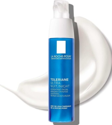 Picture of La Roche-Posay Toleriane Dermallergo Night Cream with Vitamin E 1.35oz | Intense soothing night moisturizer for sensitive skin, allergy tested. Formerly Toleriane Ultra Night. Cradle to Cradle Certified
