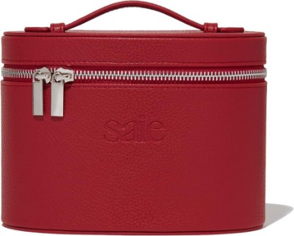 Picture of Saie Mini Vanity Case, Vegan Leather Makeup Bag, Red | Travel Toiletry Bag With Removable Interior Organizer, Durable & Portable Makeup Pouch with Carrying Handle, Mini Train Case