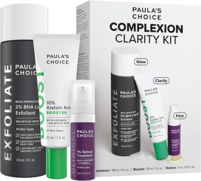 Picture of Paula's Choice Complexion Clarity Kit, 3-Piece Set | Full-Sized 2% BHA Exfoliant, 1% Retinol Treatment & 10% Azelaic Acid Booster, Skin Care Set for Clear, Glowing Skin