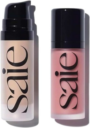 Picture of Saie Dewy Glow Duo - Dew Liquid Blush Lady (.40 oz), Mini Glowy Super Gel Warmglow (.5 oz) - Radiant Cheek Tint & Illuminating Primer for a Natural, Lit-From-Within Finish