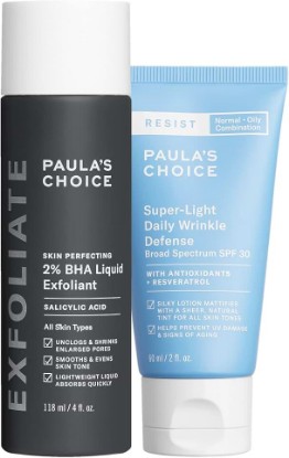 Picture of Paula's Choice 2% BHA Liquid Exfoliant & Wrinkle Defense SPF 30 | Clears Enlarged Pores & Blackheads & Protects with Salicylic Acid & Tinted Mineral SPF 30 Sunscreen, Set of 2