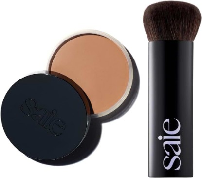 Picture of Saie Sun Melt Duo - The Big Brush - Soft, Multi-Use Liquid + Cream Makeup Brush With Synthetic Bristles Bundled With Sun Melt Bronzer in Light Bronze - Buildable Cream Contour, Velvet Finish (1 oz)