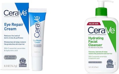 Picture of CeraVe Eye Repair Cream | 0.5 Ounce & Hydrating Facial Cleanser | Moisturizing Non-Foaming Face Wash with Hyaluronic Acid, Ceramides and Glycerin | Fragrance Free Paraben Free | 16 Fluid Ounce