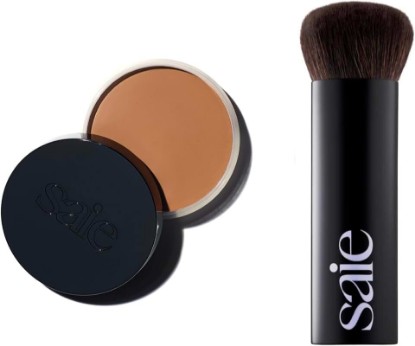 Picture of Saie Sun Melt Duo - The Big Brush - Soft, Multi-Use Liquid + Cream Makeup Brush With Synthetic Bristles Bundled With Sun Melt Bronzer in Medium Bronze - Buildable Cream Contour, Velvet Finish (1 oz)