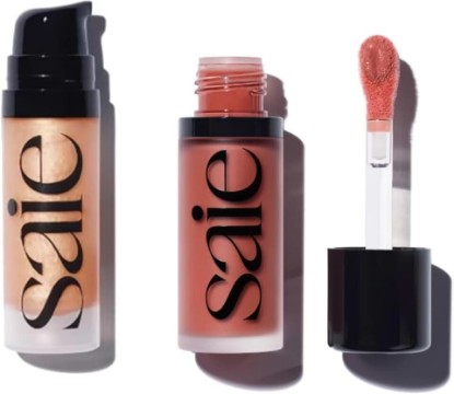Picture of Saie Mini Glowy Super Gel Lightweight llluminator & Makeup Primer - Sunglow (0.5 oz) + Dew Blush - Lightweight Liquid Blush with a Blendable + Buildable Cream Finish - Cutie (.40 oz)