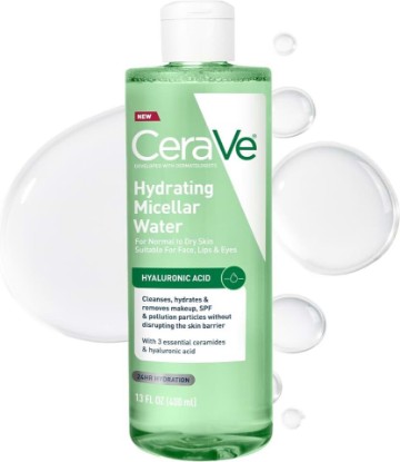 Picture of CeraVe Hydrating Micellar Water, Facial Cleanser & Makeup Remover, 13oz | Removes Makeup and Hydrates For 24h with Hyaluronic Acid and Ceramides, Alcohol-Free and Fragrance-Free For Sensitive Skin [Amazon-developed Certification] Compact by Design