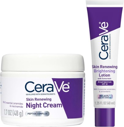 Picture of CeraVe Skin Renewing Night Cream, 1.7 Ounce+ Skin Renewing Brightening Lotion SPF 30, 1.35 fl oz