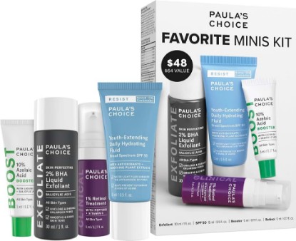 Picture of Paula's Choice Favorites Mini Kit, 4-Piece Set | 2% BHA Exfoliant, 1% Retinol Treatment, 10% Azelaic Acid Booster & SPF 50 Moisturizer, Travel Skin Care Set for Glowing Skin